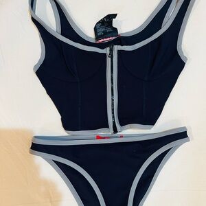 PRADA Dark Blue and Gray Zip-Front Bikini Set